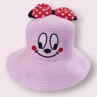 Детска лятна розова шапка за момиче с панделка маус, снимка 1 - Шапки - 41365770