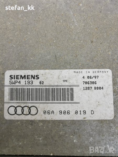 Компютър двигател ECU Audi A3 09.1996 - 05.2003 1.6, 101 к.с. Siemens 5WP4 193 02 Audi 06A 906 019 D, снимка 1