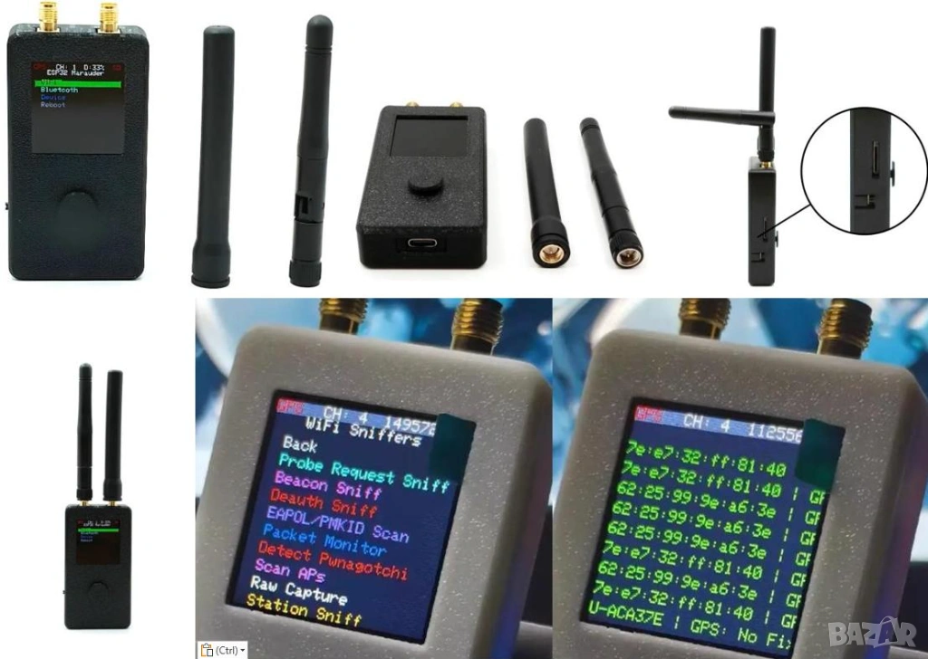 M5Shark Predator ESP32 Marauder Mar-x-Auder Wi-Fi Bluetooth Тест за Сигурност GPS Mapping Wardriving, снимка 1