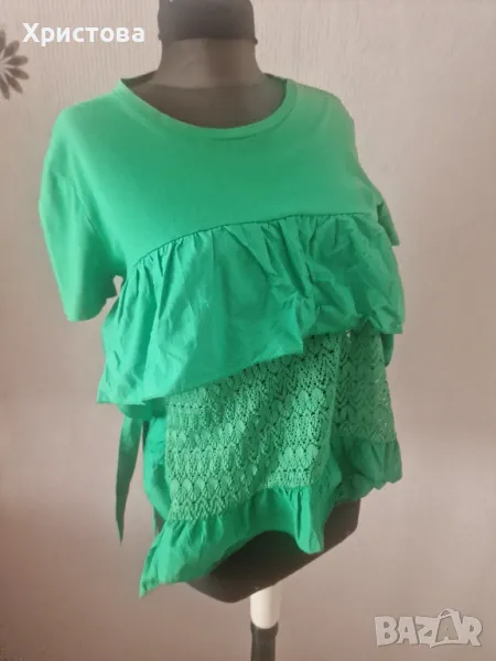 Тениска Зара в зелено с дантела - 8,00лв., снимка 1