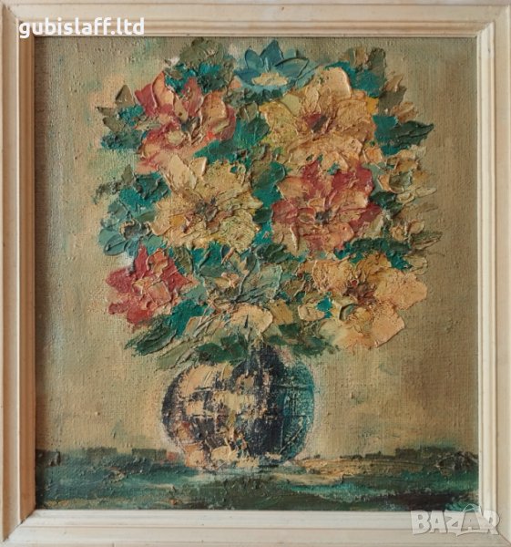 Стара картина, Ваза с цветя, Д.Пачов, снимка 1