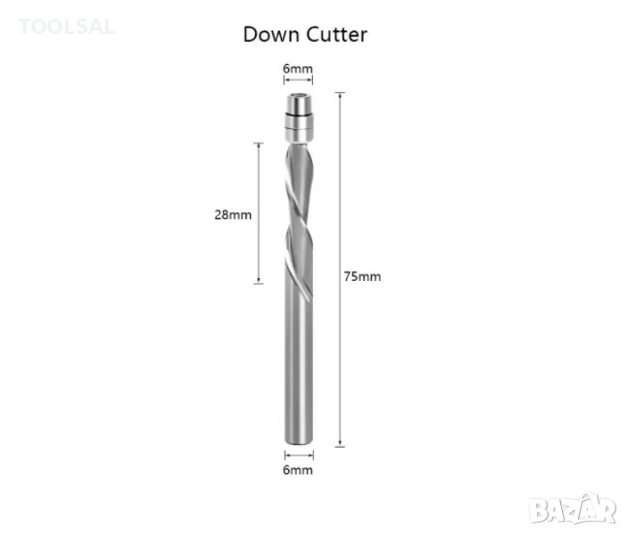 Фрезер за подравняване с лагер down cut, ф 6х25/75 мм, ф 6 мм, снимка 1