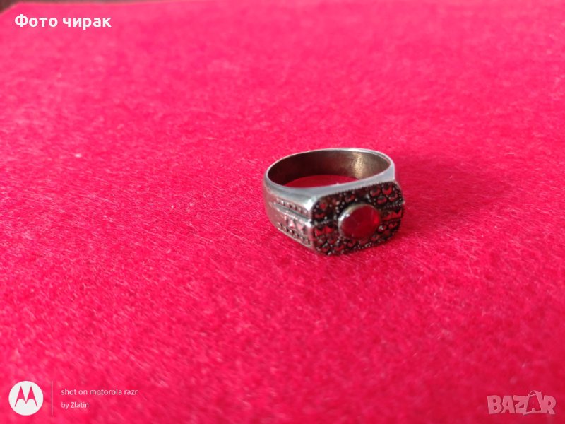 Мъжки пръстен - червен камък, снимка 1