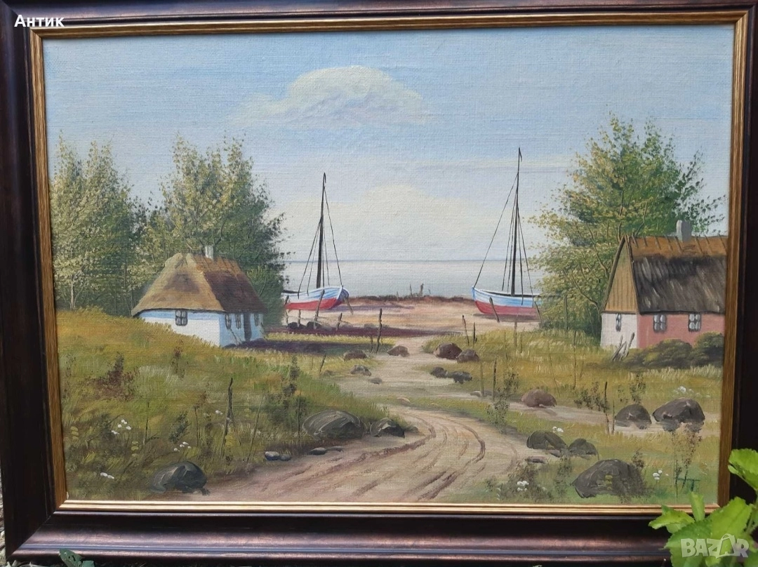 Красива Стара Картина Живопис Маслени Бои на Платно, снимка 1