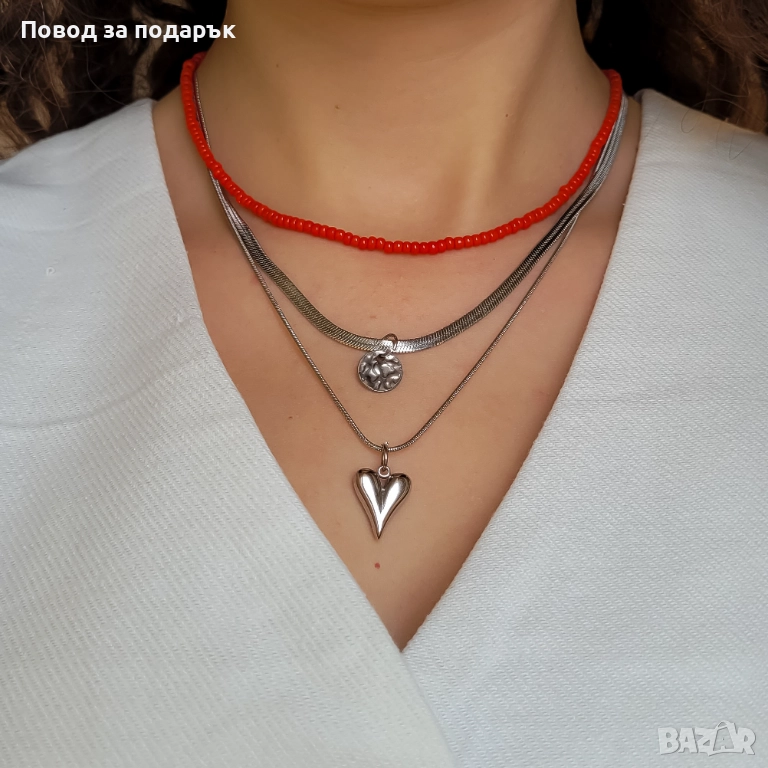 Дамско трислойно колие , снимка 1