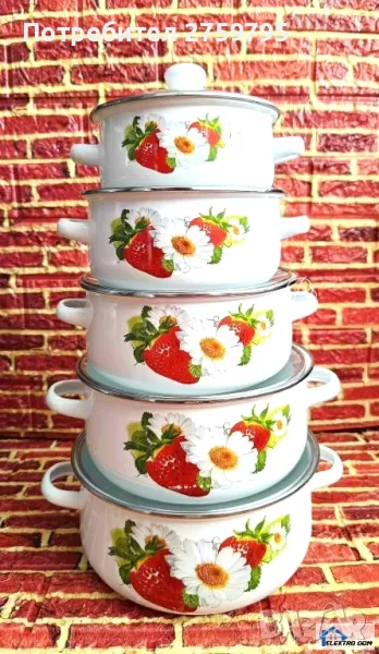 НОВО.Комплект 5 броя тенджери, със 5 бр стъклени капаци Бели

, снимка 1