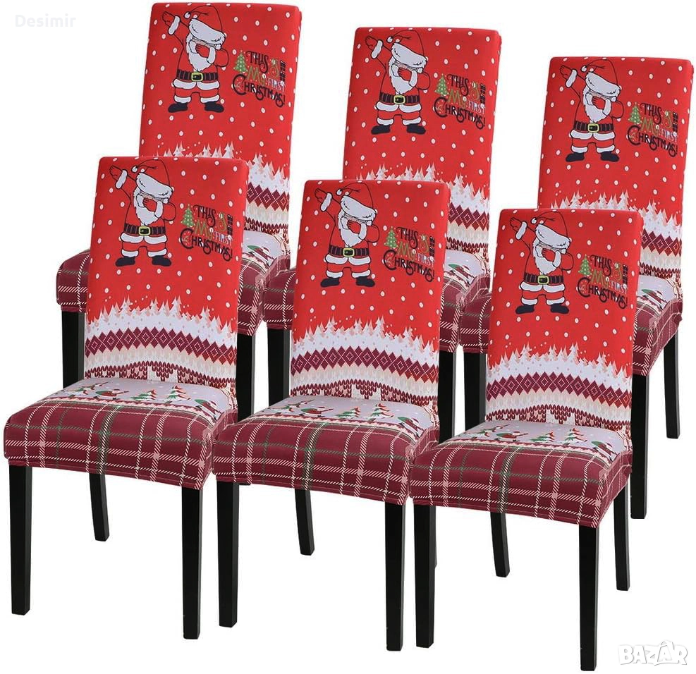 Коледни калъфи за столове червено бяло сет 6 броя, снимка 1