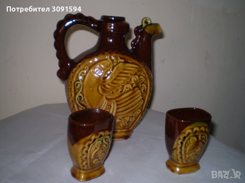 Българска керамика, комплект кана две чаши  за вино, снимка 1