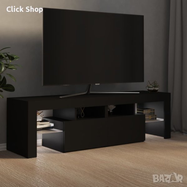 ТВ шкаф с LED осветление, черен, 140x35x40 см, снимка 1