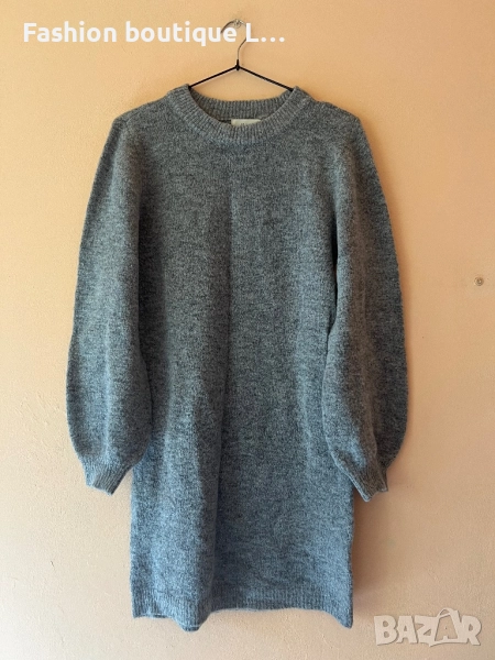 Сива вълнена рокля с дълъг ръкав М размер на марката Object с буфан ръкав 🩶🩶🩶, снимка 1