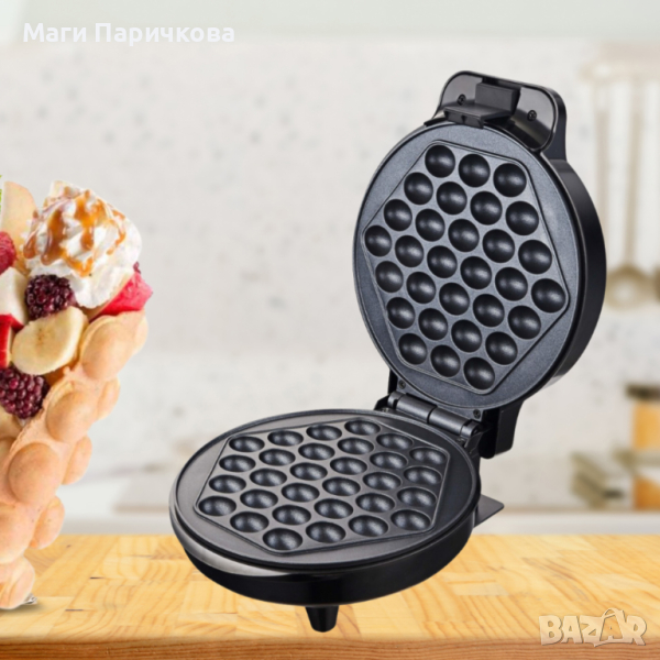 Гофретник за Bubble Waffle Rosberg R51442H 1000W, Черен, 2 ГОДИНИ ГАРАНЦИЯ, снимка 1