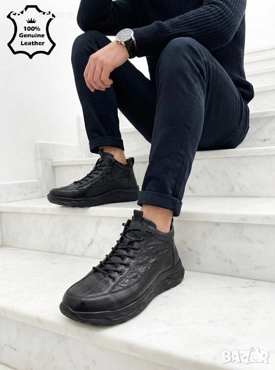 Мъжки спортни обувки - черна ЕСТЕСТВЕНА кожа - FG0212 , снимка 1