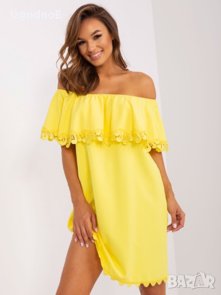 XL НОВА Жълта испанска рокля с жабо, снимка 1