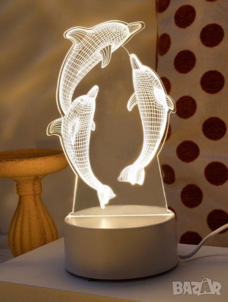Лед нощна лампа с делфини за подарък , снимка 1