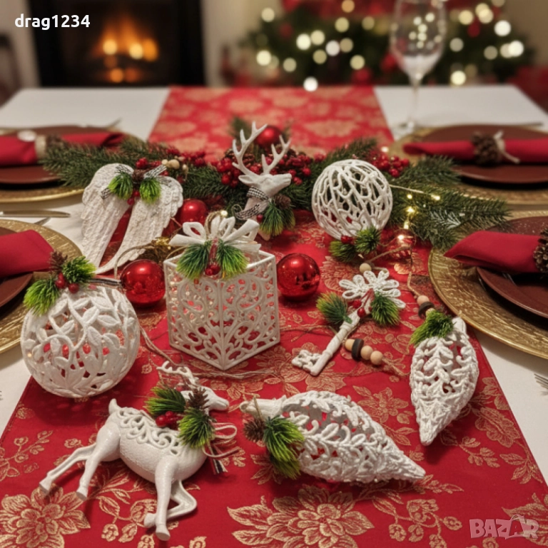 Коледни играчки за елха „Winter White Elegance“ – луксозни висящи декорации с натурален завършек и с, снимка 1