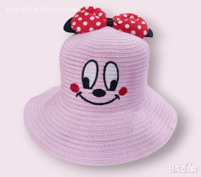 Детска лятна розова шапка за момиче с панделка маус, снимка 1