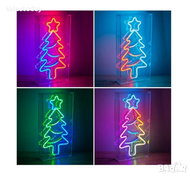 Коледна светеща Елха LED Неон, 30см, снимка 1