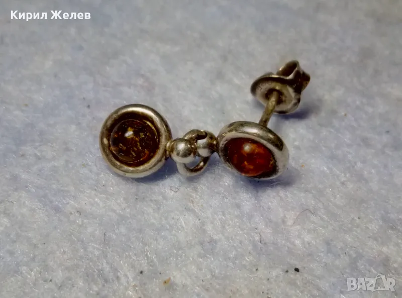 НЕЖНА СРЕБЪРНА ОБЕЦА СРЕБРО 925 с ШЛИФОВАН БАЛТИЙСКИ НАТУРАЛЕН КЕХЛИБАР 30545, снимка 1