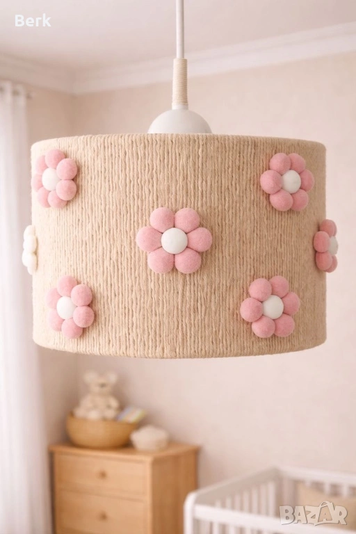 Детски полилей с текстилни помпони и цветя, снимка 1