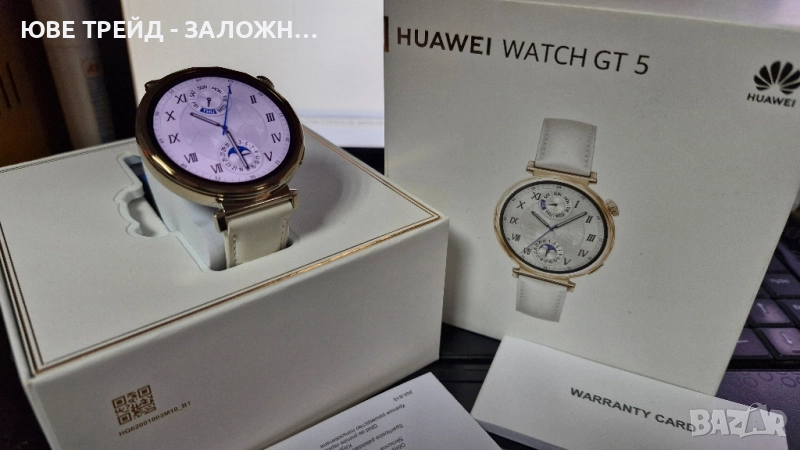 Смарт часовник Huawei Watch GT 5, 41mm, Pale Gold Stainless Steel Case, White Composite Leather Stra, снимка 1