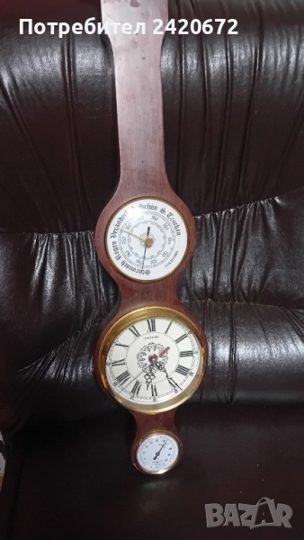 стар  часовник барометър влагометър, снимка 1