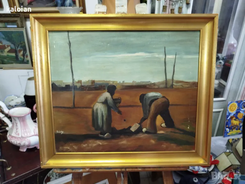 Маслено копие на известната картина на Van Gogh "Сеячи на картофи". маслена авторска творба на платн, снимка 1