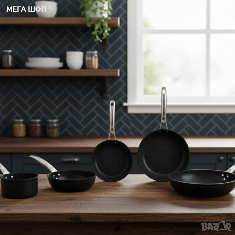 Премиум комплект мраморни тигани и касерола Voltz – незалепваща мощ за всеки ден, снимка 1