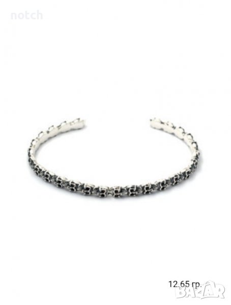 Сребърна гривна с черепи, снимка 1
