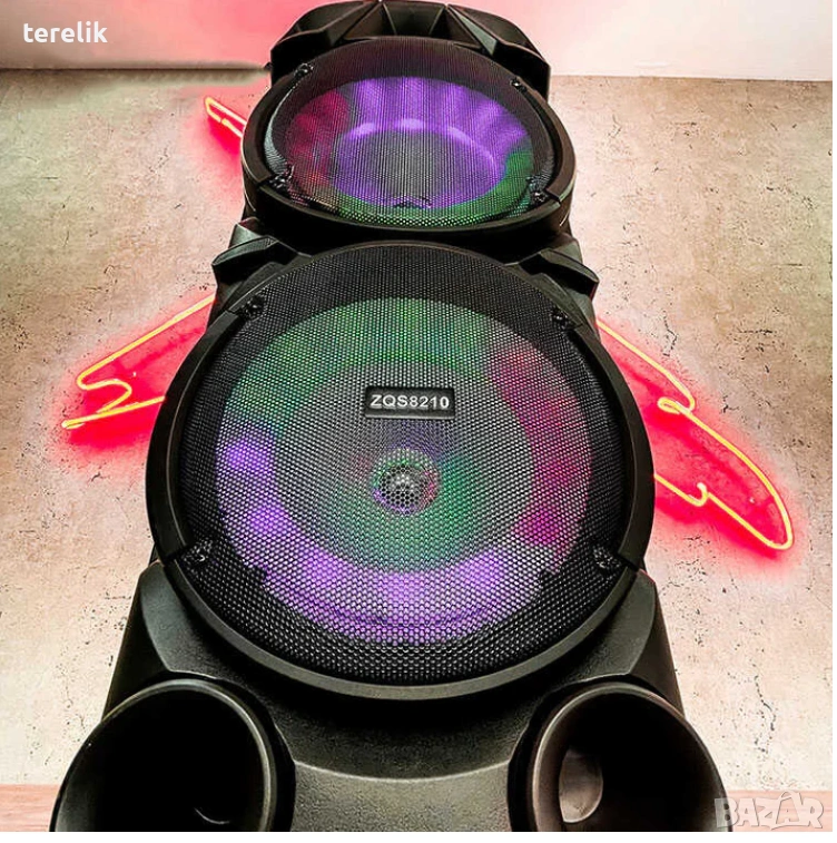 №1 Нова ZQS 8210 2х8 120W 6500mah 2 микрофона ПРЕНОСИМА КАРАОКЕ КОЛОНА От вносител 12 месеца гаранци, снимка 1