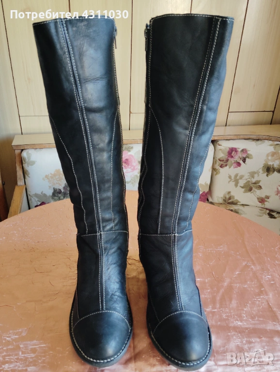 Черни дамски ботуши естествена кожа AICE 41 номер, снимка 1