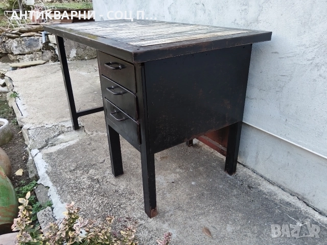 Стара Масивна Работна Маса / 80кг. , снимка 3 - Маси - 52171116