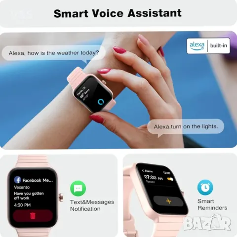 Смарт часовник Fitpolo за жени, 1,8" сензорен екран, Bluetooth разговори, вградена Alexa,розов, снимка 5 - Смарт часовници - 47895657