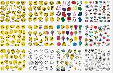 лист 12 в 1 вида Емотикон Смайли Emotion Emoji слайдер татос ваденки водни стикери за нокти маникюр, снимка 2 - Продукти за маникюр - 47390266