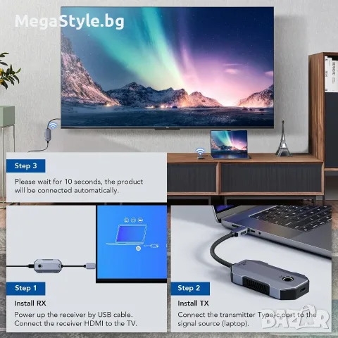 Безжичен HDMI Трасмитер и Приемник Aceele (USB-C към HDMI, 4K/30Hz), снимка 3 - Кабели и адаптери - 55951518