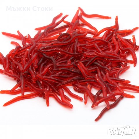 Изкуствени червени червеи 20 бр. пакет - Силиконови, снимка 4 - Такъми - 39225541