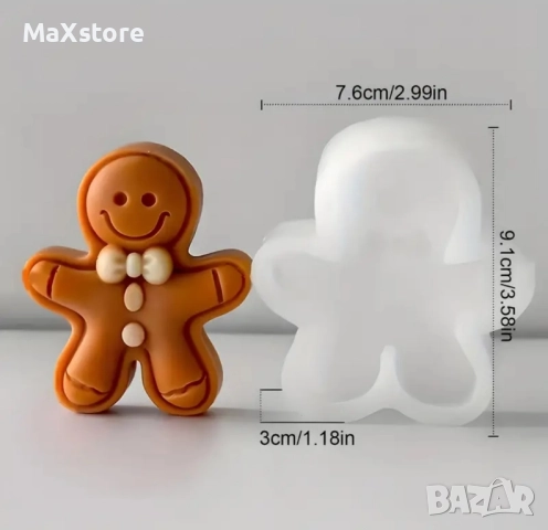 Джинджифилово човече Дълбок силиконов молд за свещи гипс сапун смола шоколад фондан , снимка 2 - Форми - 52113098