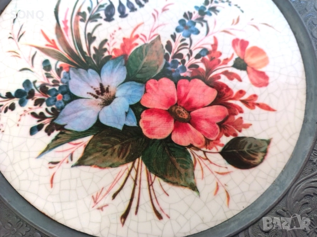 Прекрасна Колекционерска Чиния Калай И Керамика, снимка 4 - Други - 52121610