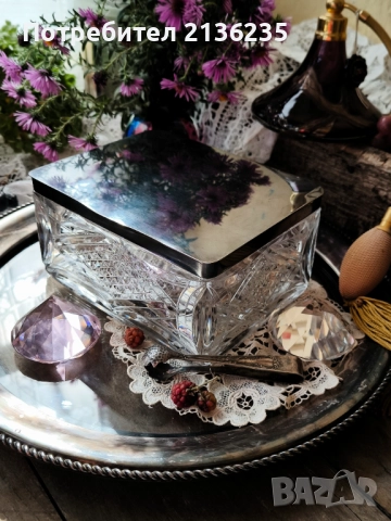 Кристална кутия със сребърен капак 925, снимка 4 - Антикварни и старинни предмети - 51862370