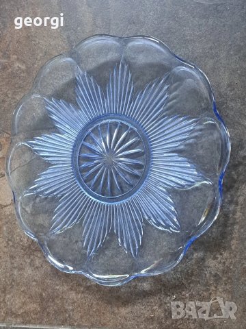 стъклен поднос за торта цветно синьо стъкло   26/3, снимка 2 - Аксесоари за кухня - 50758978