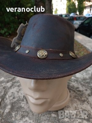 Каубойска шапка Естествена кожа Златисти катарами, снимка 3 - Шапки - 41883429