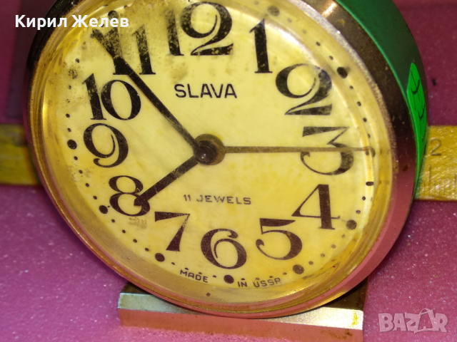 SLAVA MADE in USSR Стар КОЛЕКЦИОНЕРСКИ РУСКИ БУДИЛНИК МЕХАНИЧЕН НАСТОЛЕН ЧАСОВНИК СЛАВА СССР 7777, снимка 13 - Антикварни и старинни предмети - 44545711