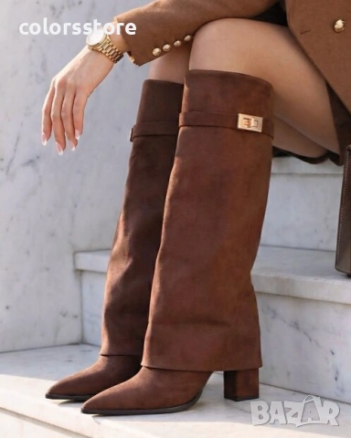 Ботуши на ток - кафяв велур - KD105

