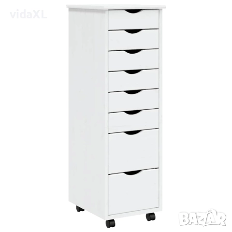 vidaXL Шкаф с чекмеджета на колелца MOSS, бял, бор масив(SKU:355895)