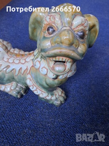  Vintage Large Ceramic Foo Dog Statue      Китаиски порцелан , китайско кучие, снимка 2 - Антикварни и старинни предмети - 41681370