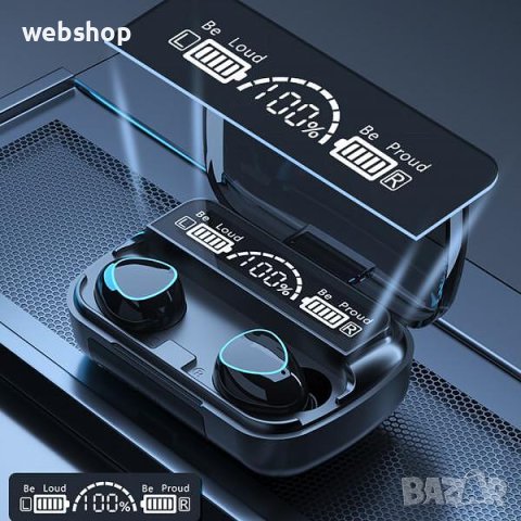 Безжични слушалки TWS M10, с микрофон, цифров дисплей, Bluetooth 5.1, водоустойчиви IPX7, черни, снимка 1
