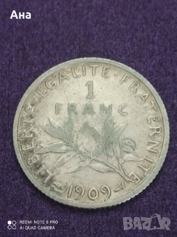 1 франк 1909 година , снимка 2 - Нумизматика и бонистика - 41482612