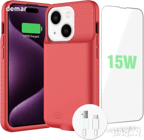 Калъф с батерия BOPPS за iPhone 15/15 Pro, 7000mAh, Черен; Червен, снимка 2 - Калъфи, кейсове - 50688481