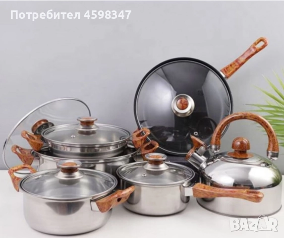 Комплект тенджери + подарък кухненски прибори розов, черен или зелен цвят DJ37+TV1316, снимка 1