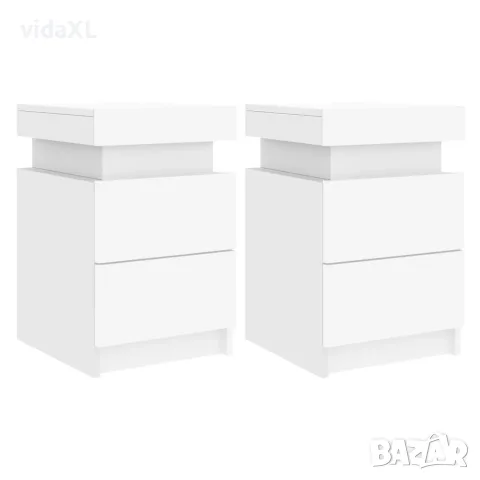 vidaXL Нощни шкафчета с LED осветление, 2 бр, бели, 35x39x55 см, снимка 1 - Шкафове - 56148129