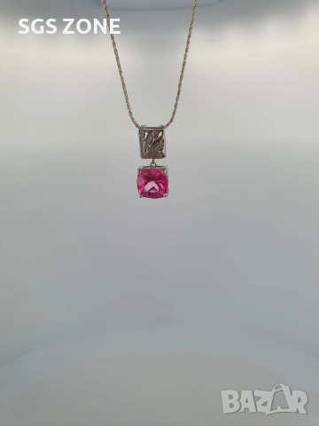 СРЕБЪРЕН ВИСУЛКА С НАТУРАЛЕН РОЗОВ ТОПАЗ ОТ ТАЙЛАНД, снимка 3 - Колиета, медальони, синджири - 52375821